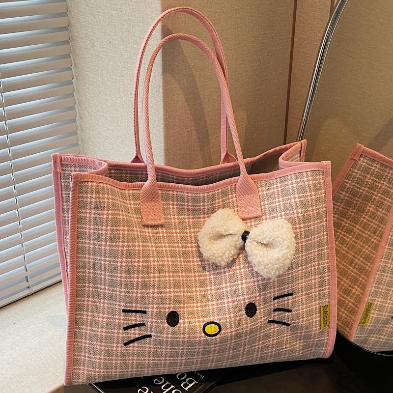 时尚卡通格子托特包大容量手提袋