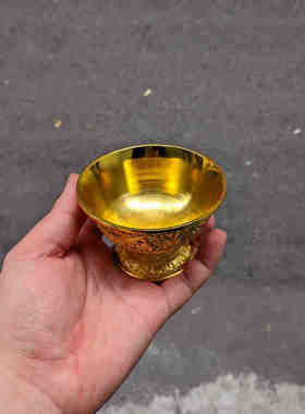 藏式八吉祥合金浮雕高脚供水杯 藏传文化佛前用品 吉祥纹家居摆件