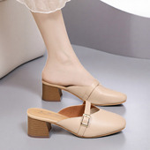 女外穿31码 32小码 凉拖2026春季 网红拖鞋 新款 复古气质粗跟包头半拖