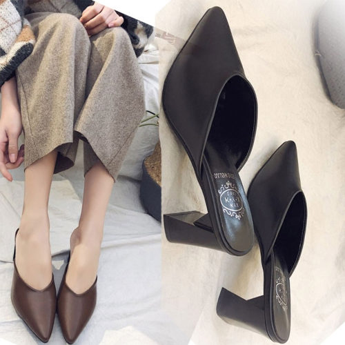 欧美风粗跟包头凉拖女舒适外穿