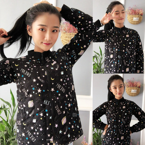 手工拉链女士修身居家保暖棉服