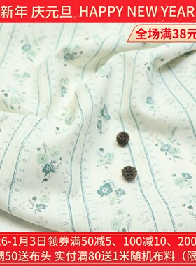 小清新绿色碎花条纹花边高密度雪纺夏季古风上衣连衣裙汉服装面料