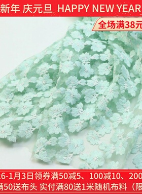 糖果绿色豆粉色重工刺绣花外网纱布料外贸高档大牌连衣裙服装面料