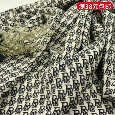欧美米黑色字母混纺服装沙发布料