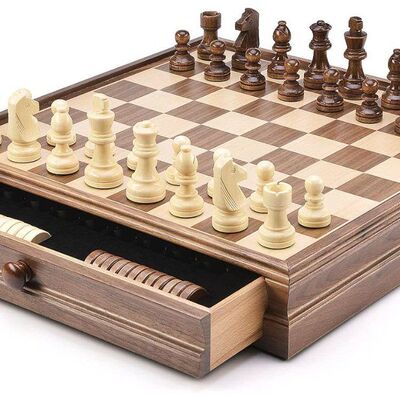 胡桃木实木国际象棋跳棋套装抽屉款/高档实木棋盒/WOODEN CHE跨境