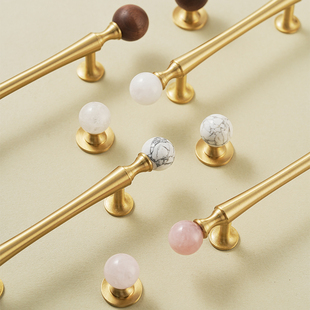 法式轻奢金色铜把手中古风衣柜门鞋柜抽屉黄铜水晶白松石圆球拉手