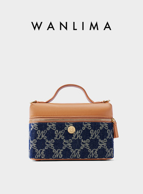 万里马丹宁百宝箱可可方盒包手提化妆包轻奢小众丹宁斜挎盒子包