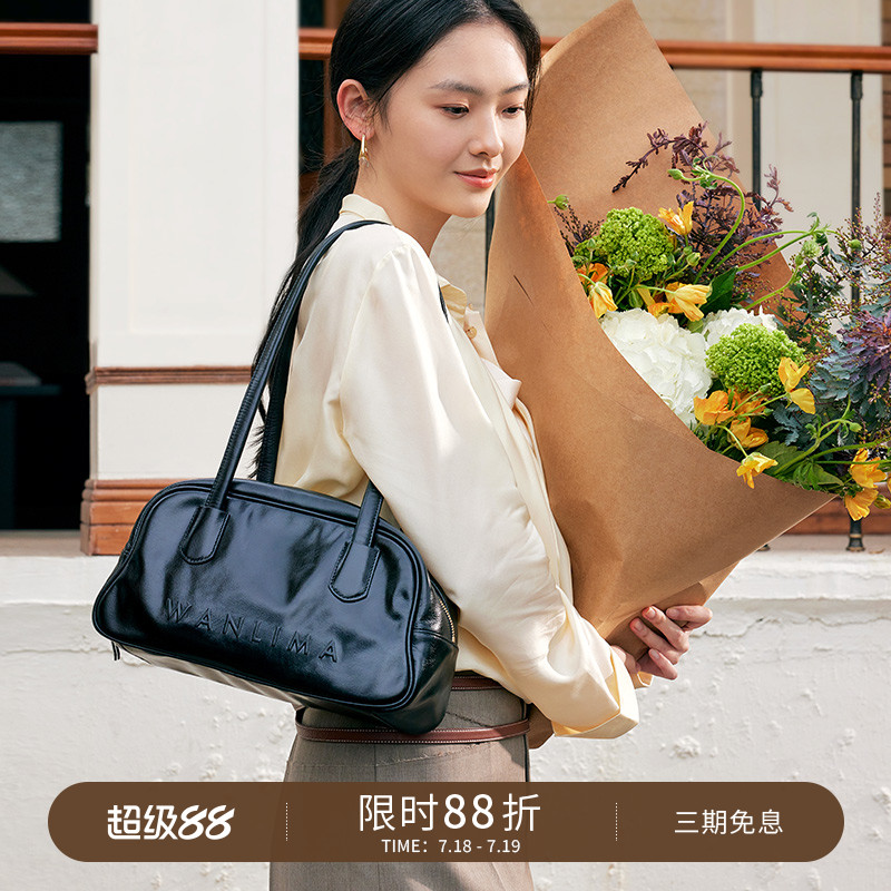 万里马保龄球包波士顿包高级感大容量真皮时尚单肩手提包通勤女包