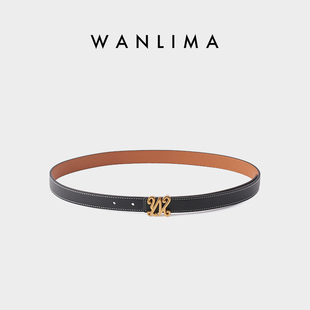 万里马y2k风女士皮带头层牛皮细腰带板扣配牛仔裤搭法式连衣裙