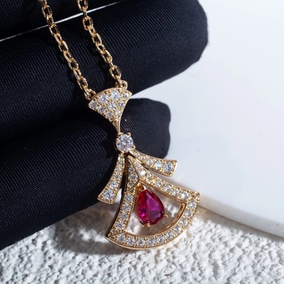 Diva大扇子小扇子扇形V金电镀18k玫瑰金红宝石蓝宝石项链锁骨链