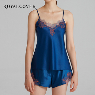 短裤 ROYALCOVER 罗卡芙女士桑蚕丝睡衣蓝色蕾丝素绉缎吊带背心