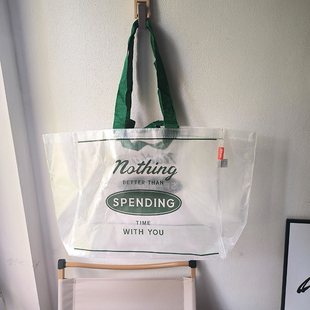 外单大容量半透明环保编织袋超市购物袋双包带手提单肩包逛街休闲