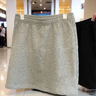 灰黑色高腰卫衣裙女大码新款小个子显瘦短裙a字半身一步裙子屁帘