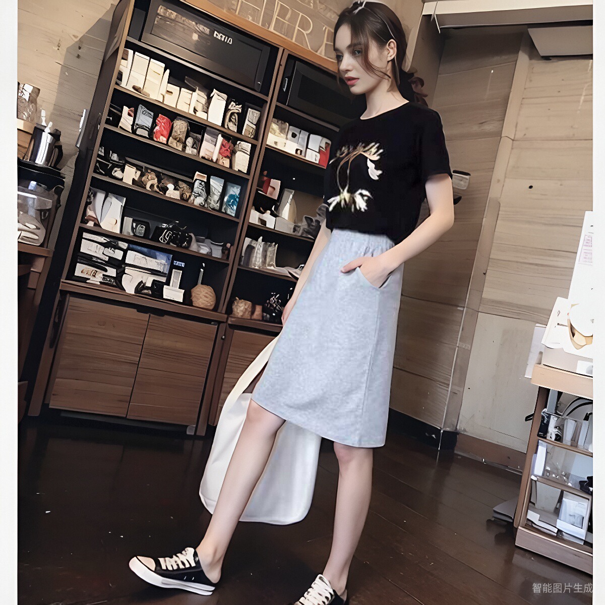 大码新款插袋直筒半身裙遮跨显瘦弹力透气小个子中裙及膝休闲宽松