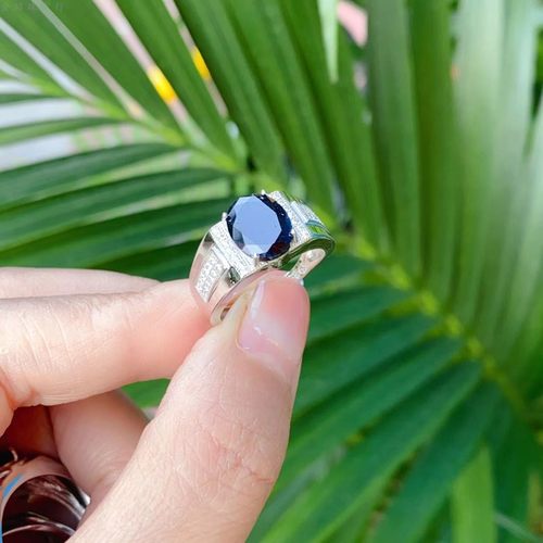 蓝宝石男戒天然蓝宝石男戒