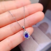 式 蓝宝石吊坠女士项链s925银镶嵌矢车菊色精美胸坠时尚 轻奢简约款