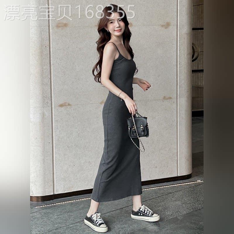 潮牌针织连衣裙女修身吊带裙新款内搭打底裙垂感显瘦气质长款裙子