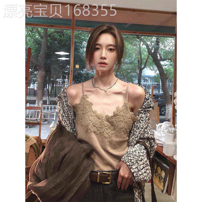 卡其色针织吊带背心女秋冬季欧货高级感休闲显瘦打底内搭无袖上衣