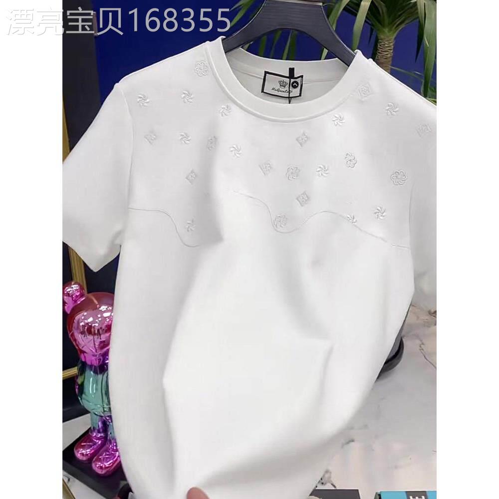 夏季新款时尚轻奢潮流百搭个性刺绣圆领短袖酷帅T恤上衣男士半袖