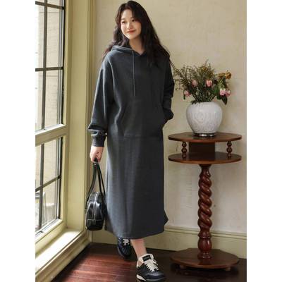 秋冬休闲百搭连帽卫衣裙女可外穿韩国中长款高级感内搭打底连衣裙