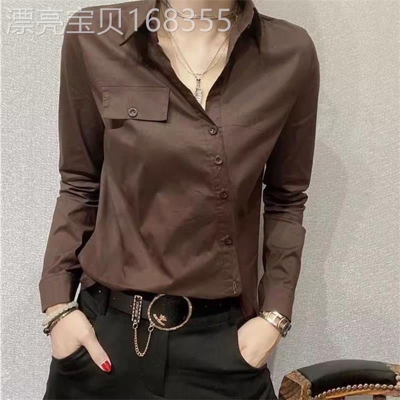 衬衫女春秋2025新款气质修身通勤显瘦时尚百搭不规则翻领长袖上衣