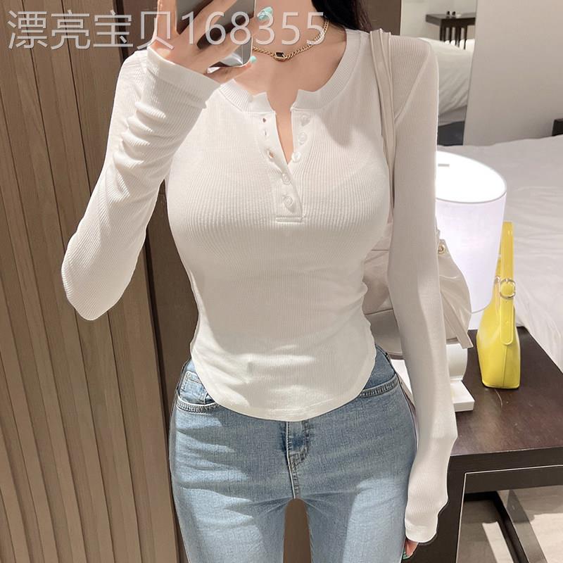 白色长袖T恤女2025秋季新款性感短款纯欲风不规则超凸显身材的上