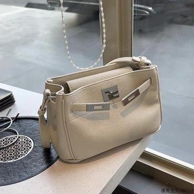 超火白色手提凯莉包包女式2025新款高级感轻奢小众单肩斜挎小方包