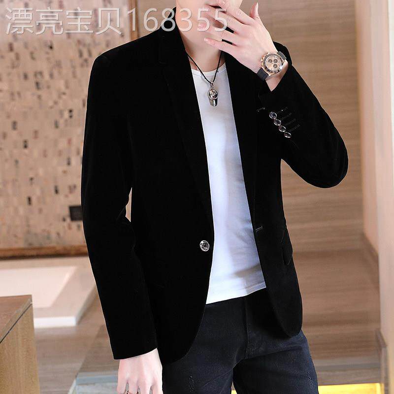 高端金丝绒西服男士春秋季新款休闲 小西装英伦风商务单西潮流外