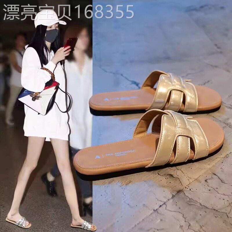 香港真皮平底拖鞋女夏外穿2026新款仙女风防滑一字拖海边沙滩凉拖
