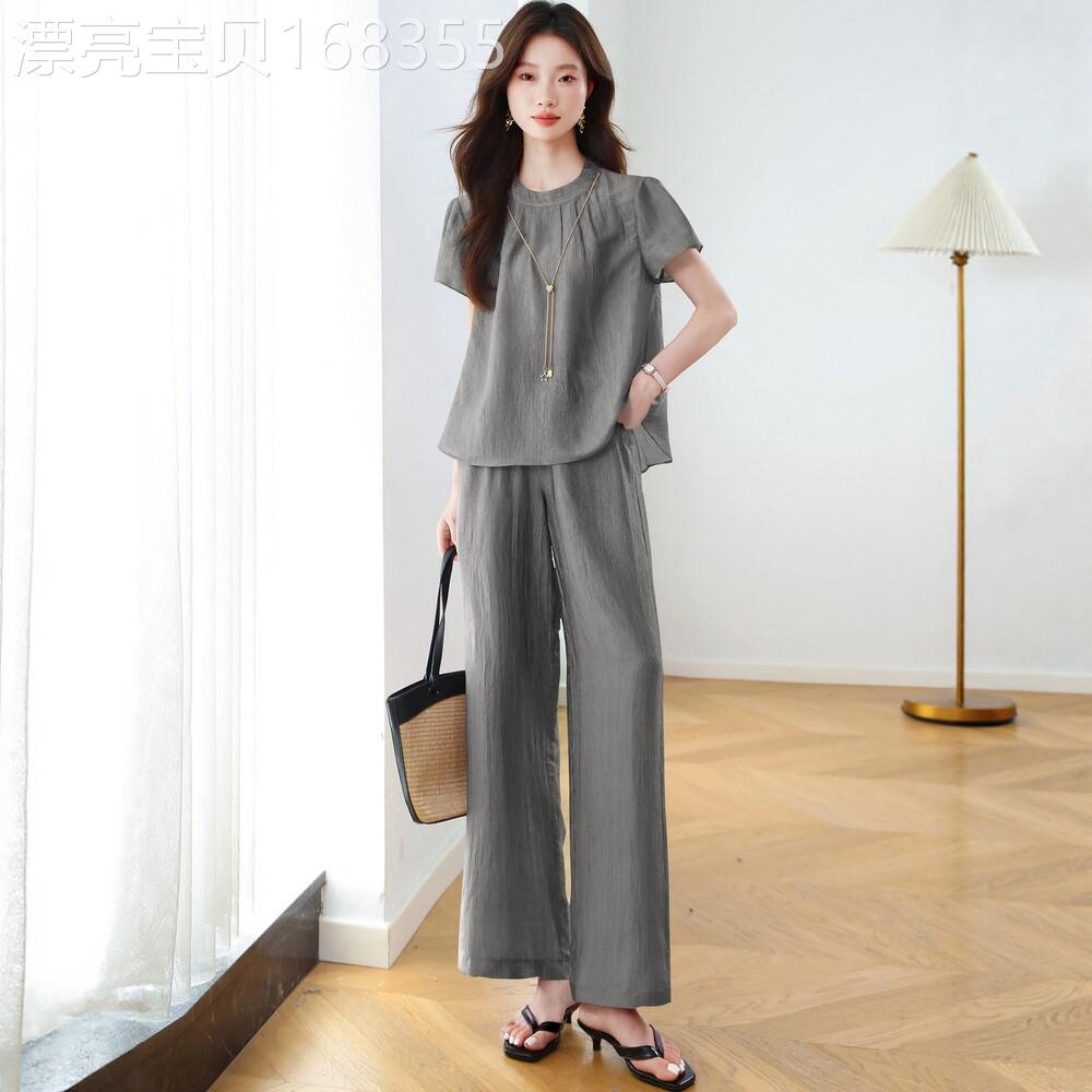 时尚真丝套装女2026夏季爆款小个子洋派减龄显瘦休闲醋酸两件套潮