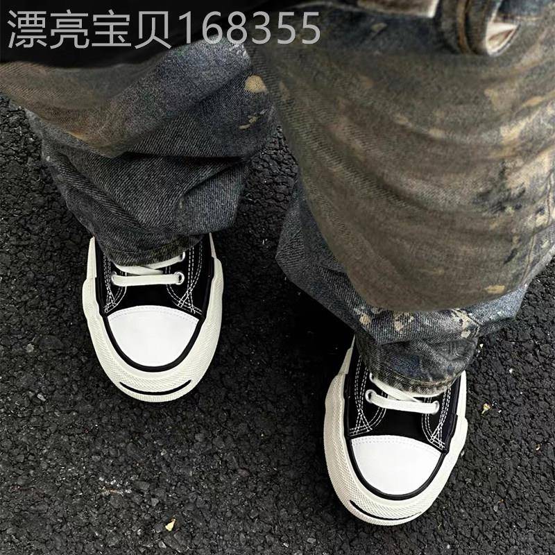 【高品质】开口笑低帮帆布鞋厚底增高休闲鞋板鞋男款日系小众设计