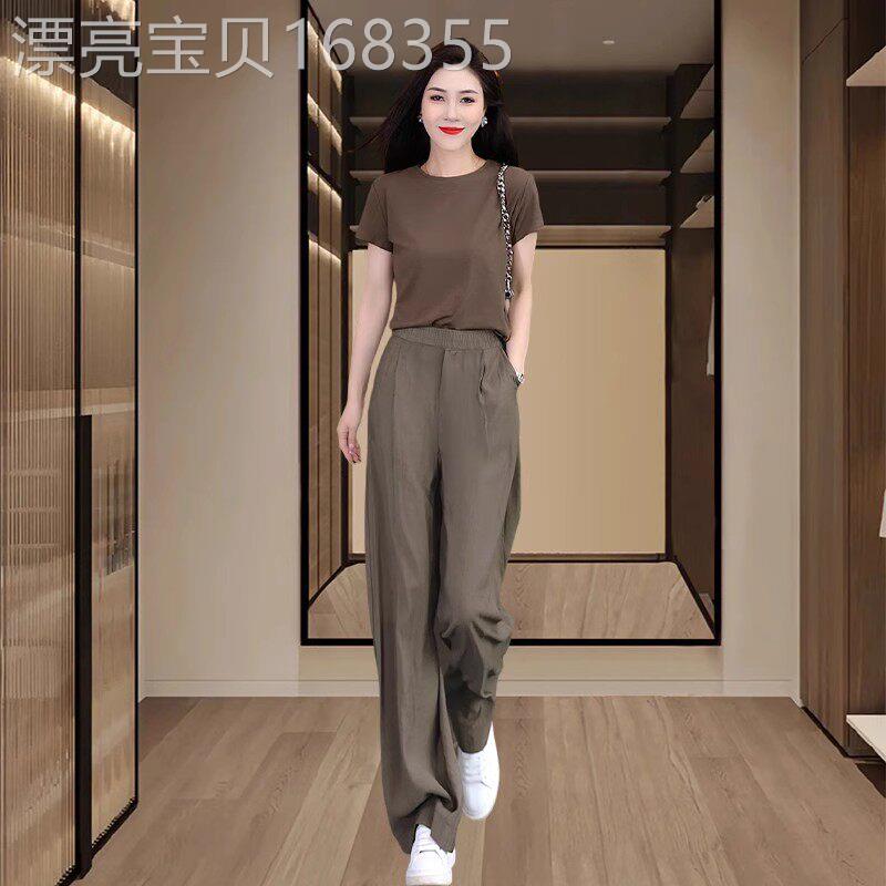 夏装搭配一整套装女装2026新款时尚洋派短袖T恤阔腿裤两件式套装