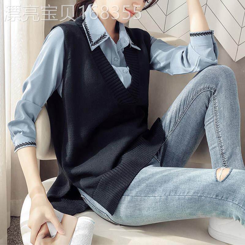 【含羊绒】V领马甲女背心外穿秋季新款胖妹妹大码毛衣马夹中长款
