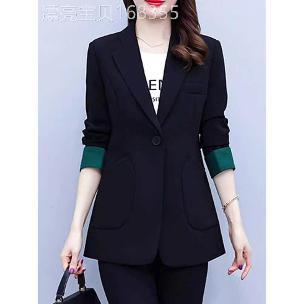 女式休闲套装夹克2025春秋季新款宽松大码时尚对比色西式百搭女式