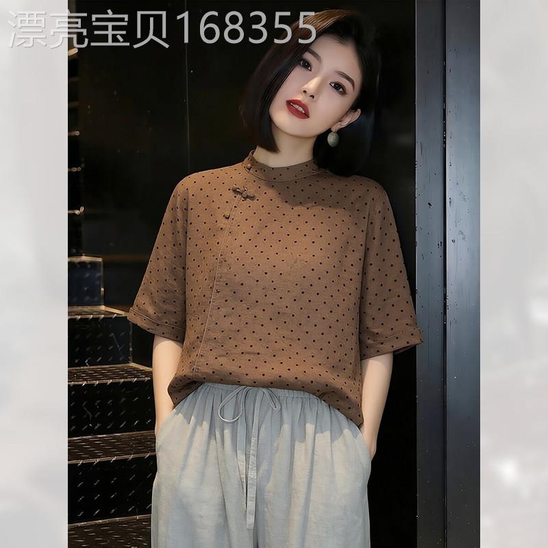 漂亮设计感新中式立领波点短袖衬衫女夏季2026年新款洋派上衣法式