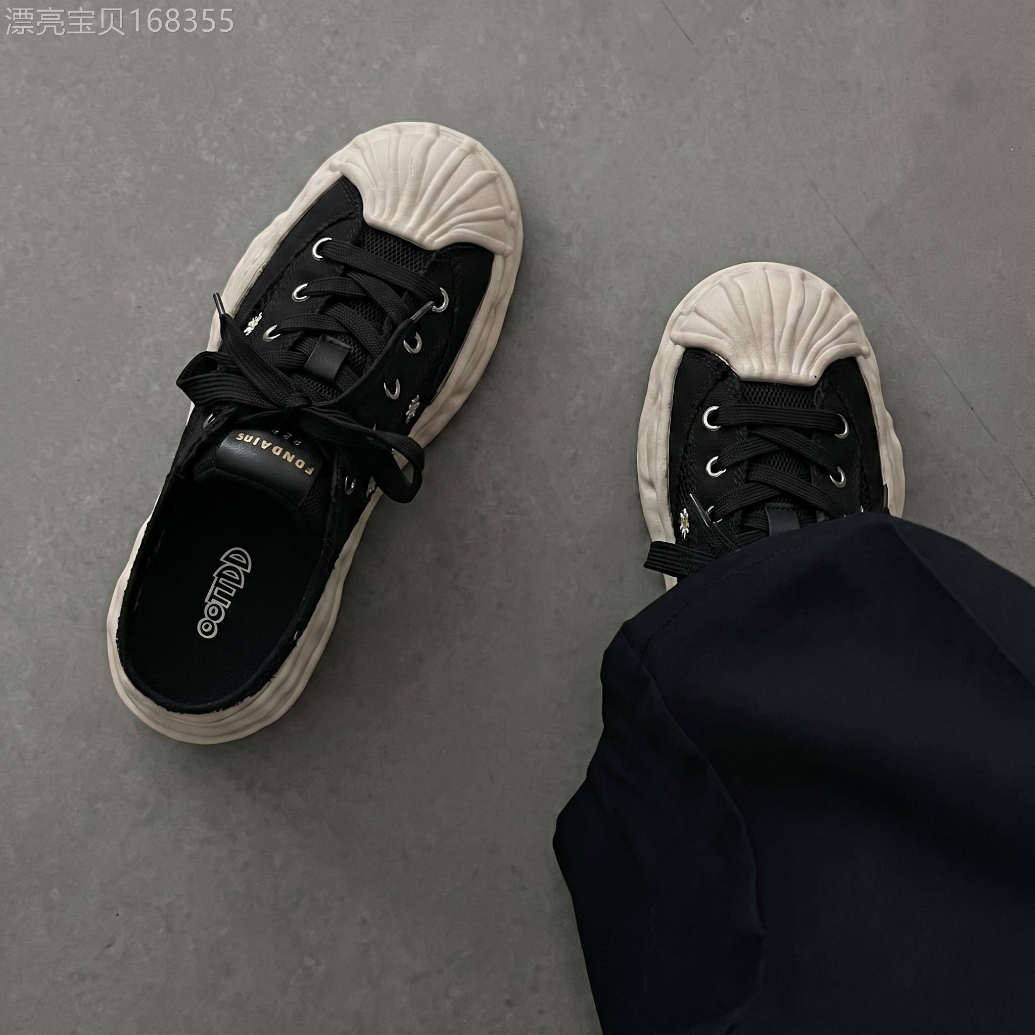 贝壳头雏菊星星鞋男女夏季网面厚底一脚蹬懒人半拖鞋增高帆布板鞋