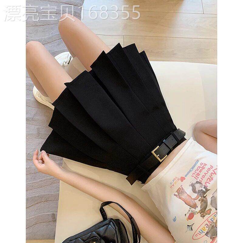 大码西装黑色半身短裙女2025春秋胖mm高腰a字显瘦小个子百褶半裙