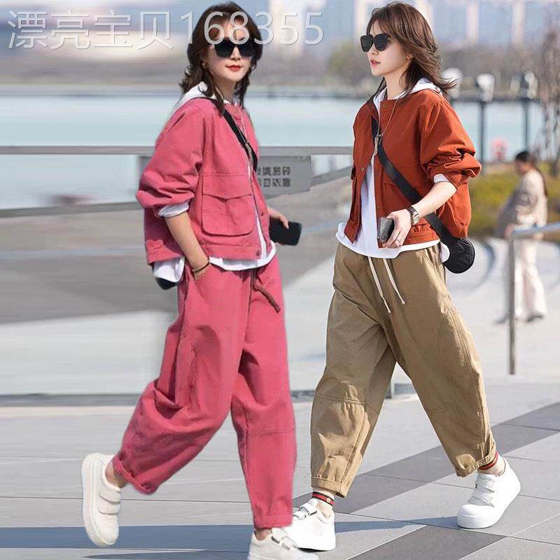 潮牌多颜色女2025春秋季新款休闲套装百搭开衫宽松显瘦减龄三件套