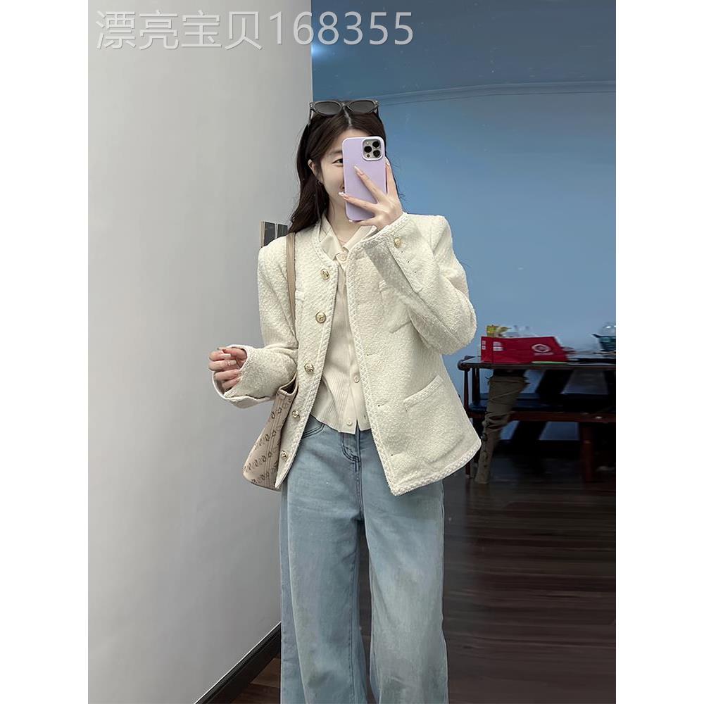 WFYO/白色粗花呢小香风外套女短款2025春秋新款韩版百搭气质上衣