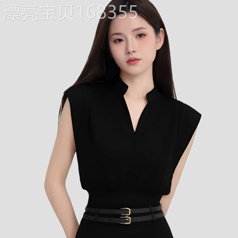 辣妹黑色V领正肩无袖T恤女夏2026新款御姐气质修身短款小飞袖上衣