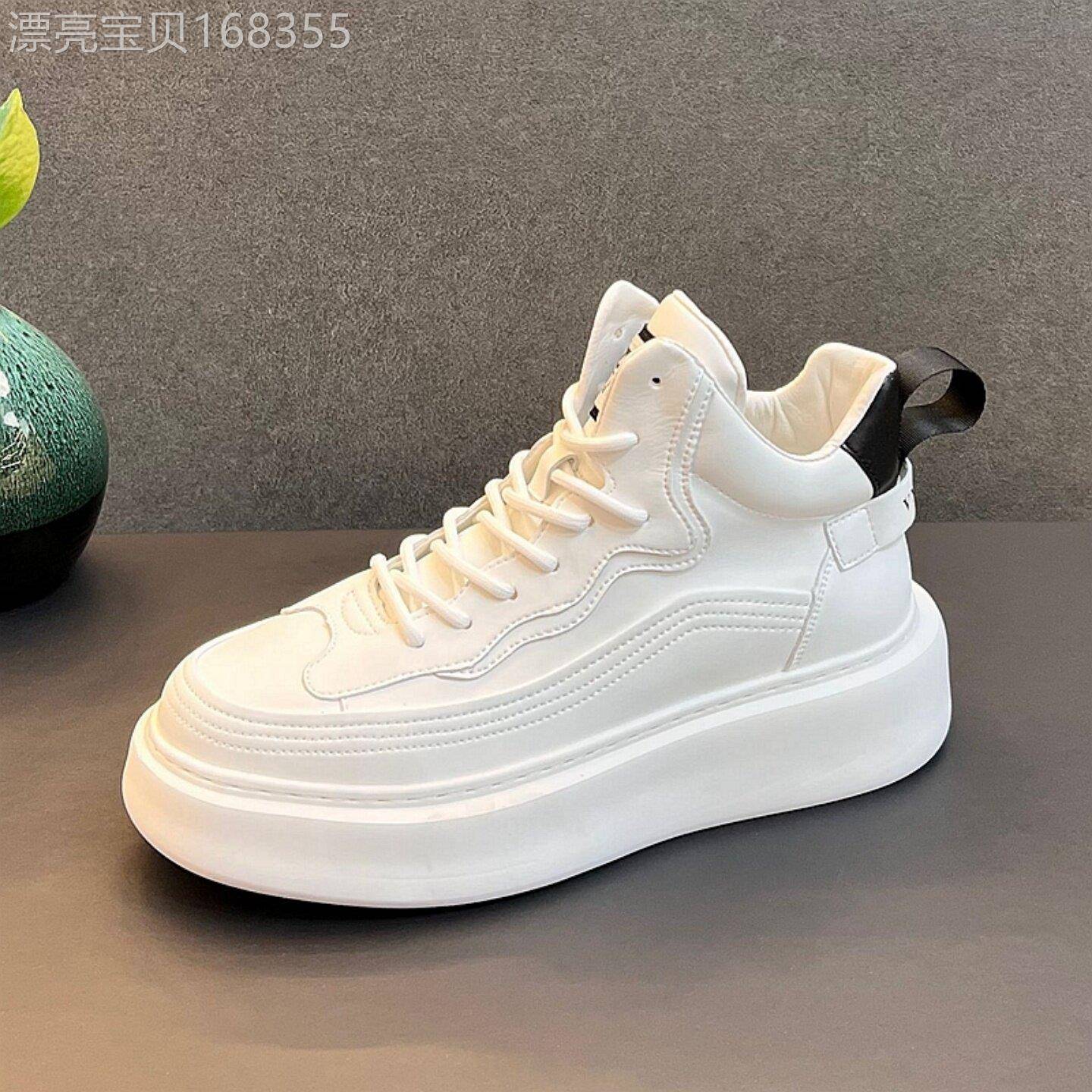 正品同款潮牌高端小白鞋男简约休闲百搭厚底内增高软底时尚高帮鞋