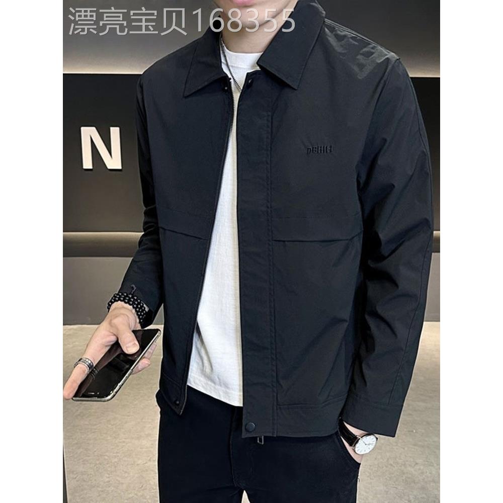 MK翻领外套男春秋季2025新款高端商务休闲黑色短款青年男士夹克潮