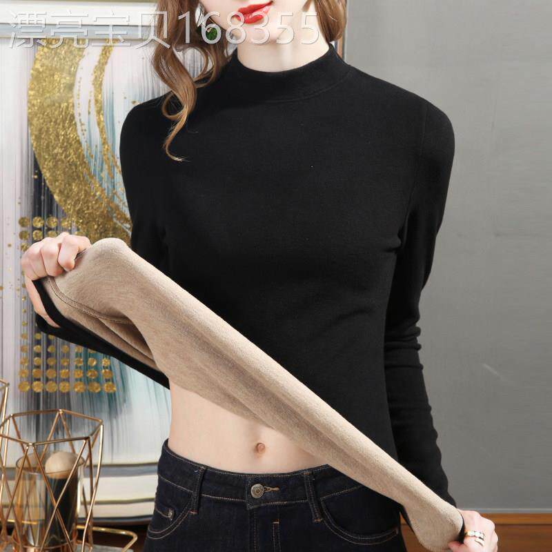 修身显瘦半高领纯色长袖打底衫女士春秋冬保暖舒适加绒内搭上衣