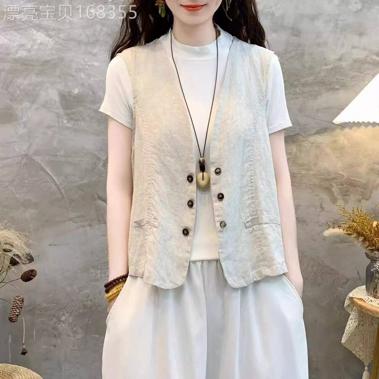 休闲外搭背心外套女春夏新款复古百搭纯色女士外穿无袖背心马夹上