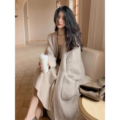 日系宽松慵懒风中长款马海毛针织开衫女秋冬加厚覆古粗线毛衣外套