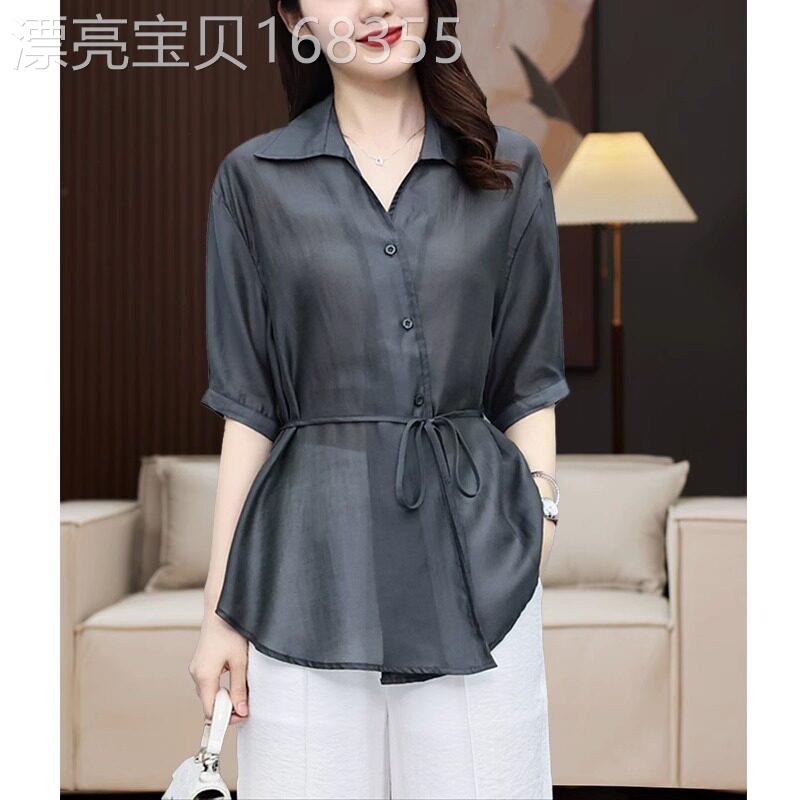 雪纺衬衫女夏季薄款2026新款气质时尚收腰显瘦设计感小众休闲上衣