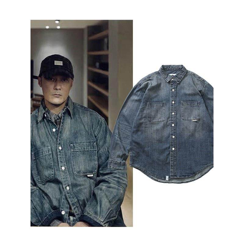 MADNESS MDNS余文乐覆古水洗牛仔长袖衬衫男潮牌工装做旧宽松外套