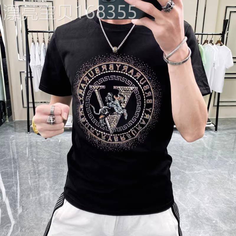 欧货2026夏季新款烫钻T恤男士潮牌修身显瘦半袖轻奢高端打底上衣
