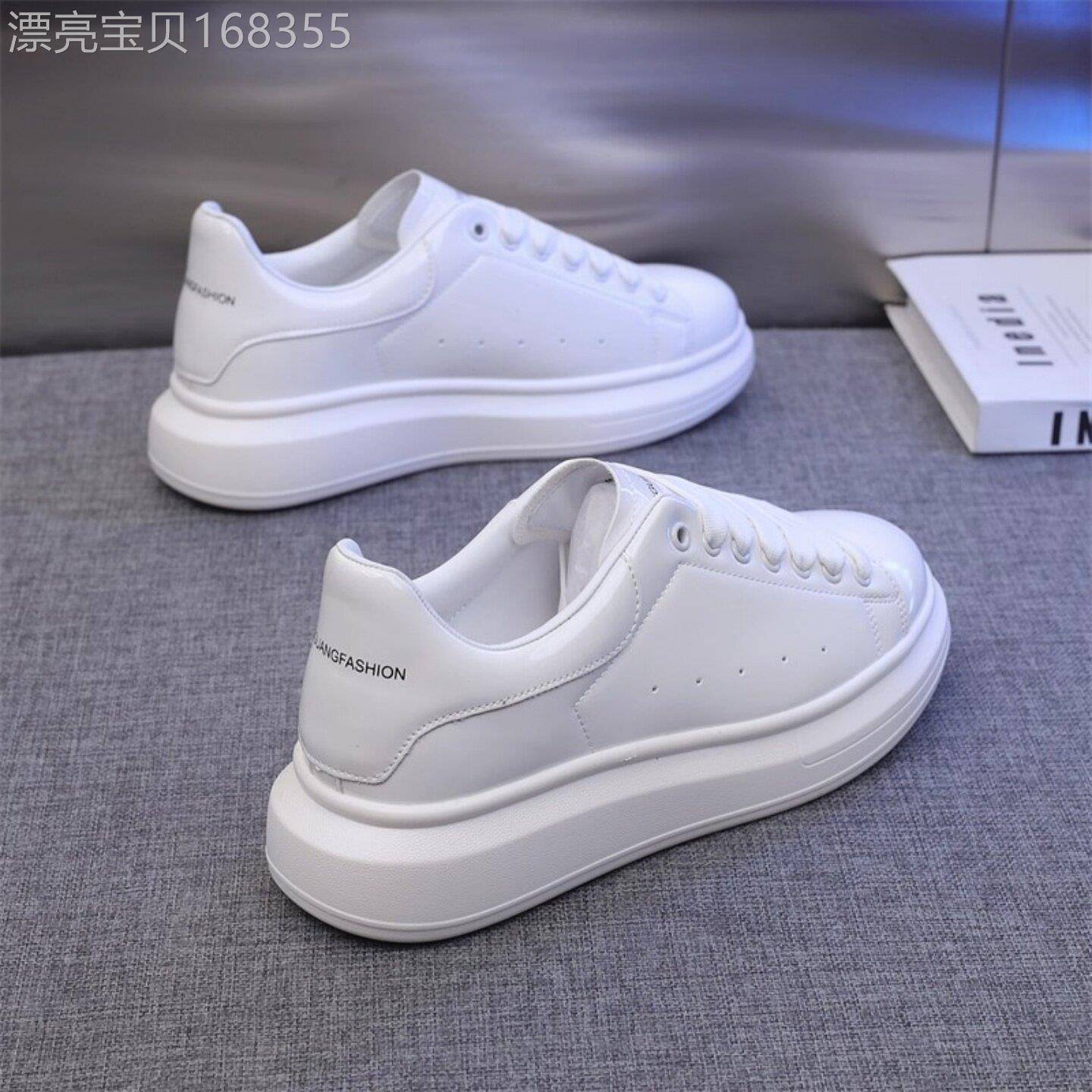 正品同款潮牌高端小白鞋男亮面漆皮厚底情侣内增高百搭软底板鞋男