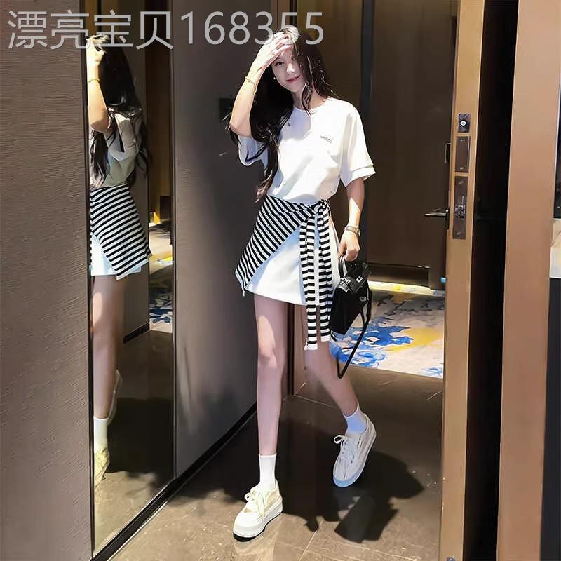 慵懒风运动服套装女夏季宽松显瘦时尚减龄短袖T恤裙裤休闲三件式